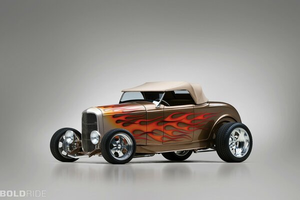 Retro car with fiery tuning