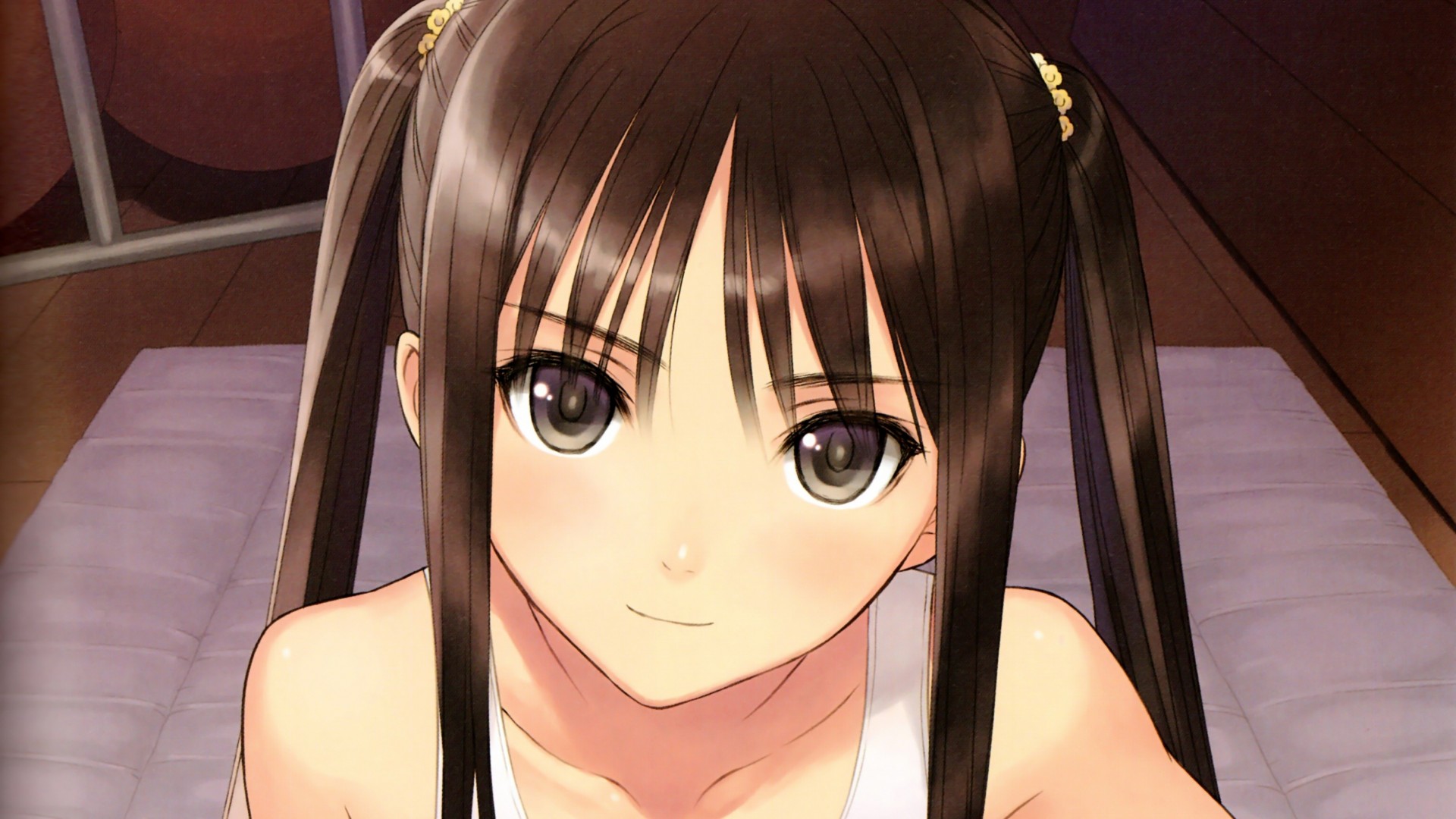 twintails brown eyes brown hair long hair