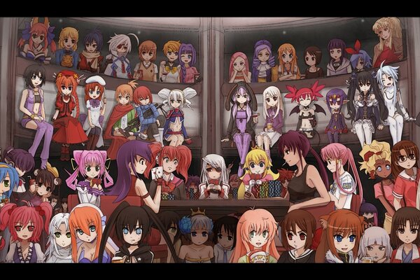 A lot of anime girls. Tosaka rin. Panoramic shot