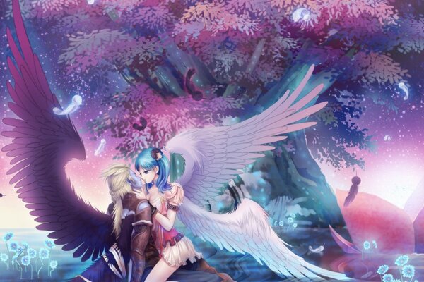 Anime ange fille et ange gars baiser