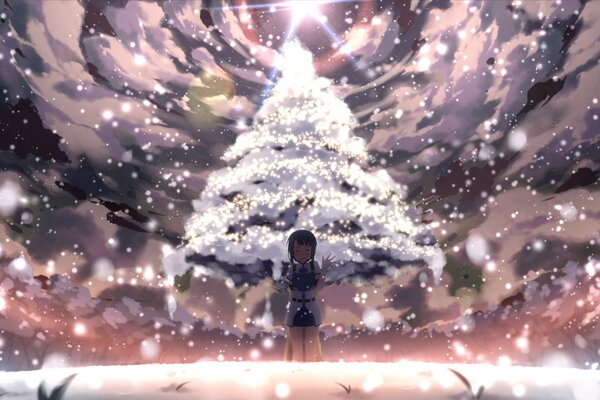Fantasievolle Zeichnung eines Mädchens in Rüstung auf einem Baumhintergrund