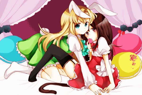 Anime. bunnygirl, catgirl. Long hair