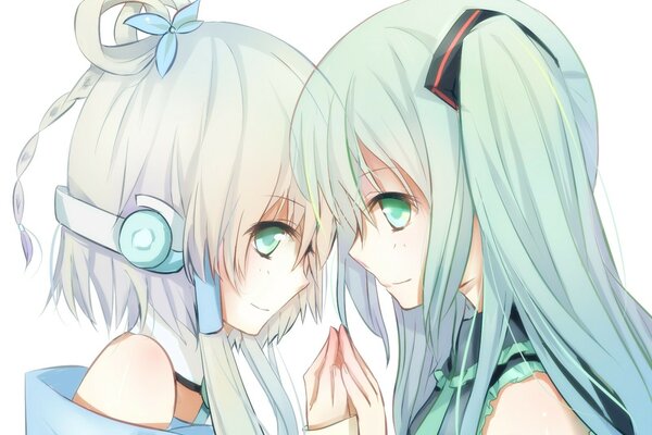 Two anime girls look at each other