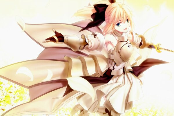 Anime girl with blonde hair in armor