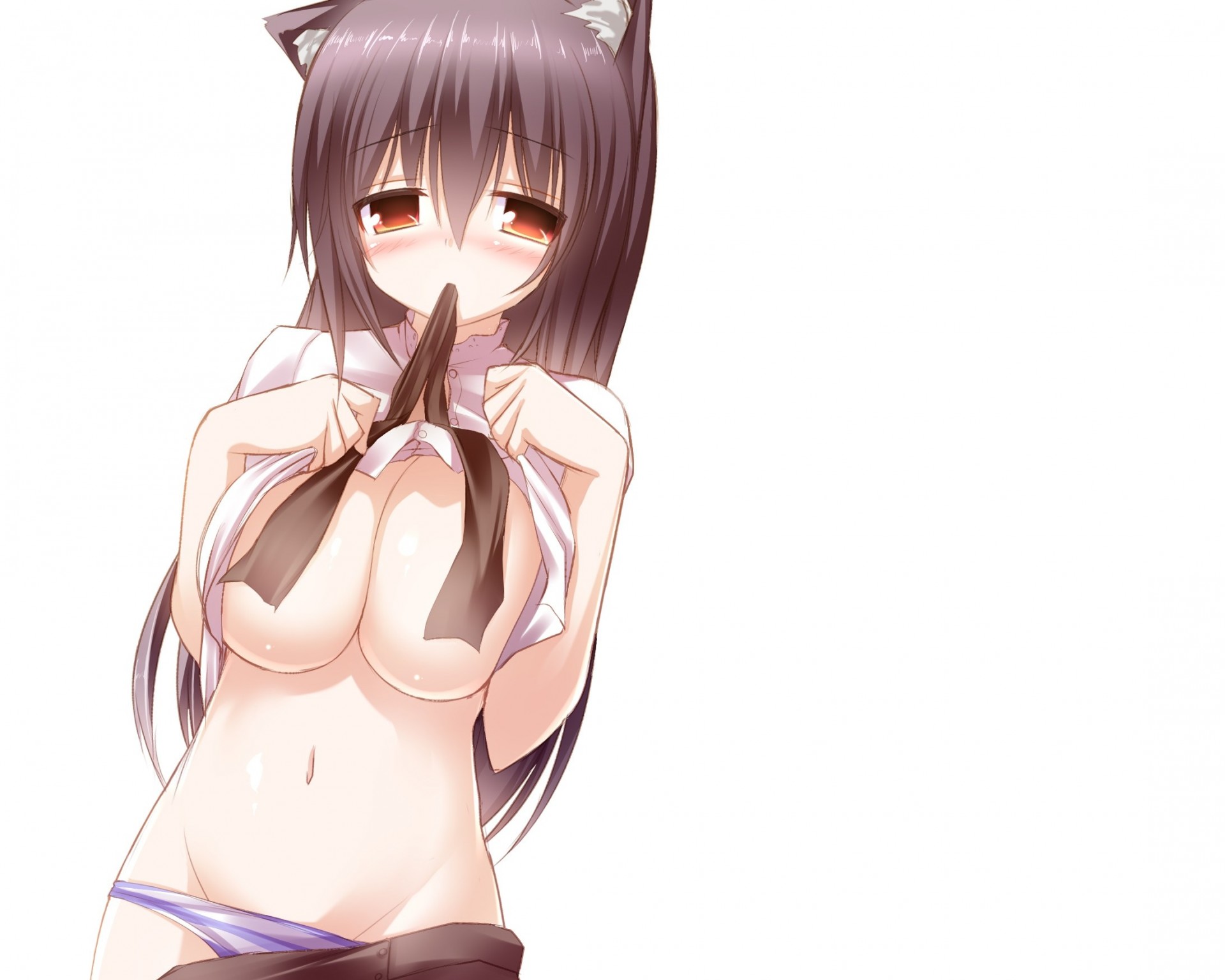 blush black hair breast white underwear catgirl shorts animal ear