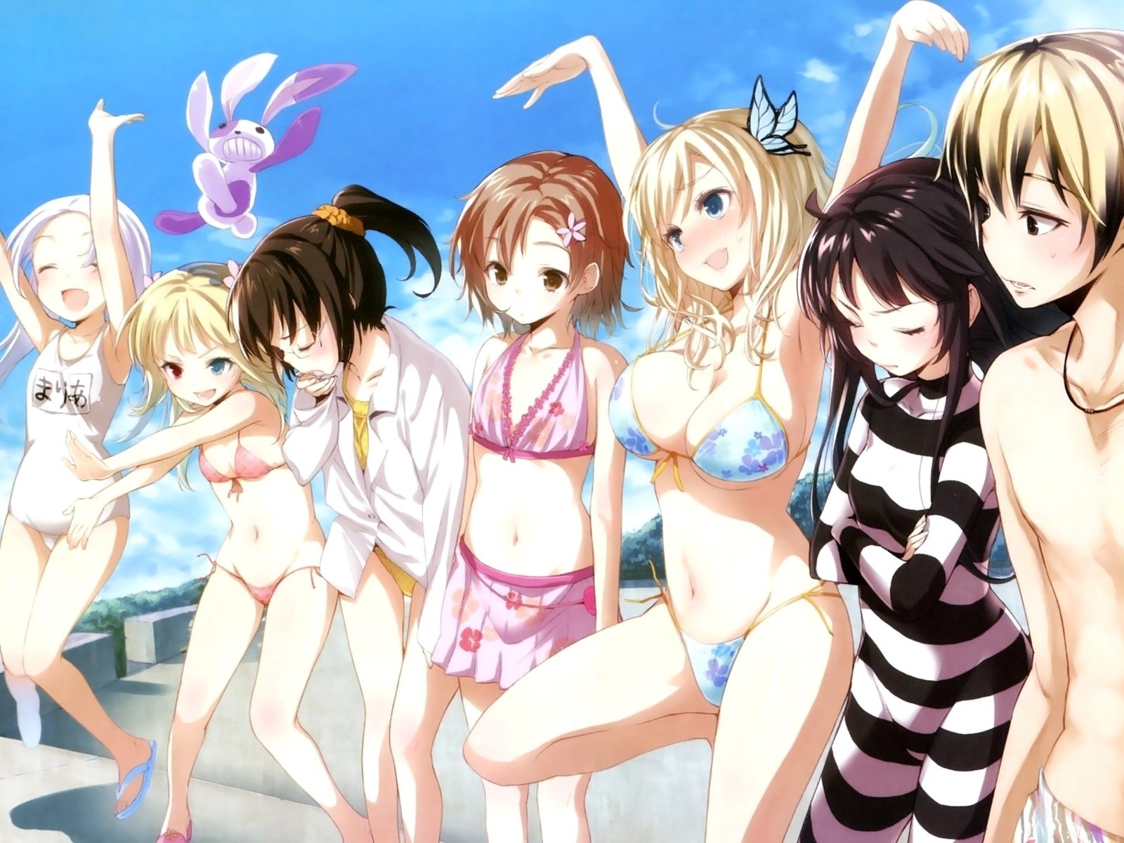 krótkie włosy pępek bikini strój kąpielowy długie włosy pułapka shiguma rika takayama maria mikazuki yozora kusunoki yukimura kashiwazaki sena hasegawa kobato