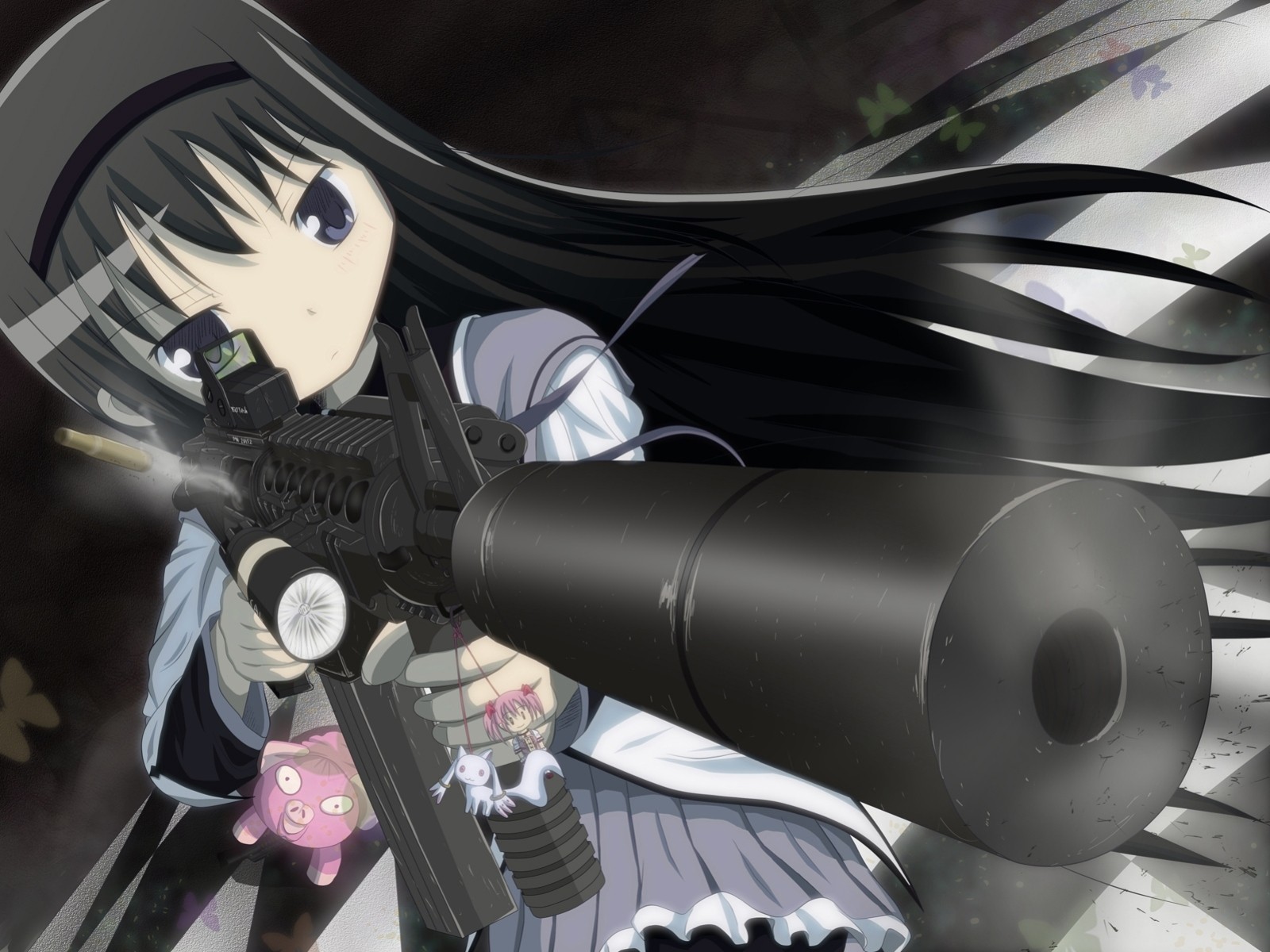 fortaleza voladora cabello negro armas ojos morados kyuubee akemi homura