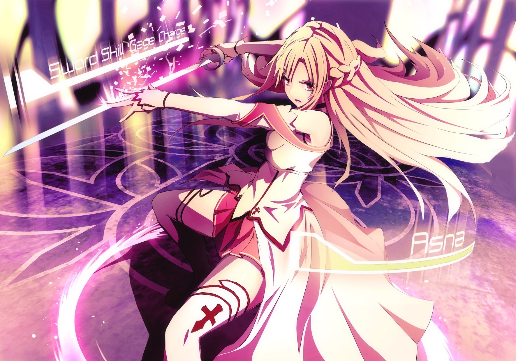 kirt weapon tagme yuuki asuna sword pink eyes thighhigh