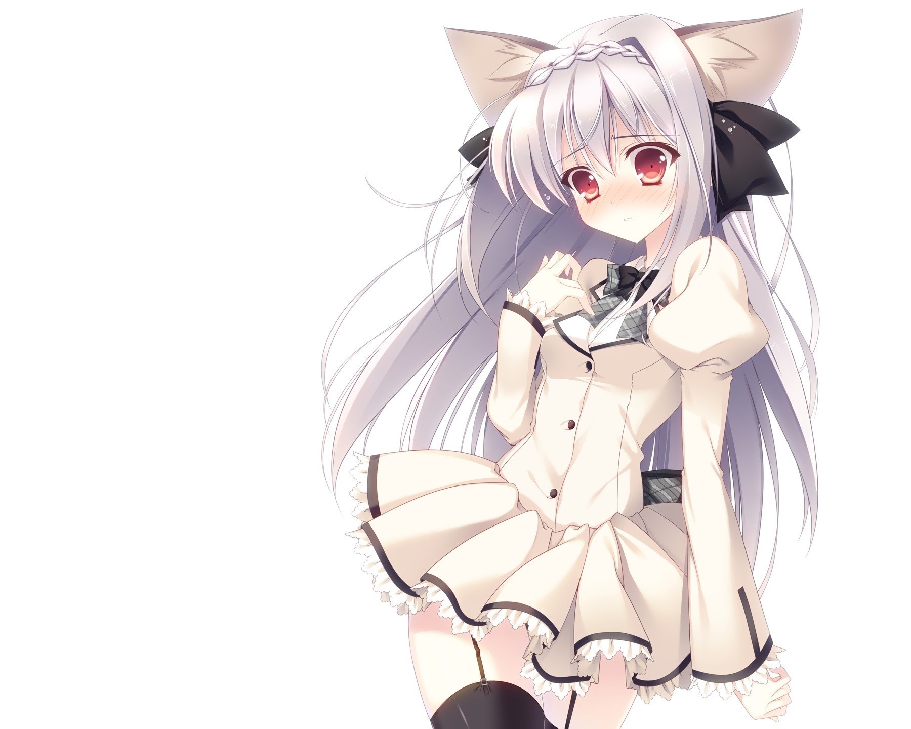 eifuku white hair tagme long hair white thighhighs blush animal ears tail