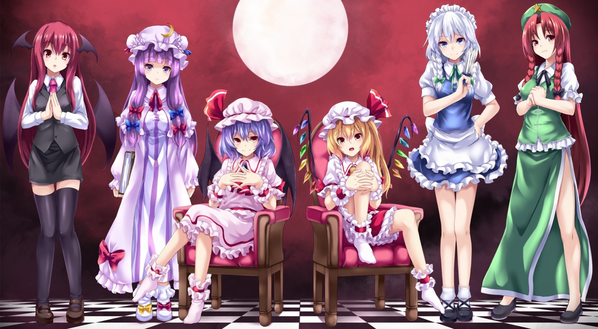 hat flanders scarlet izayoi sakuya moon dress koakuma wings remilia scarlet