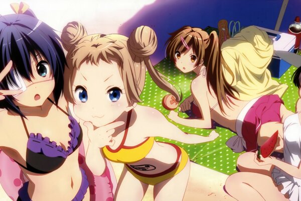 Ilustracja Anime Dziewczyny w strojach kąpielowych