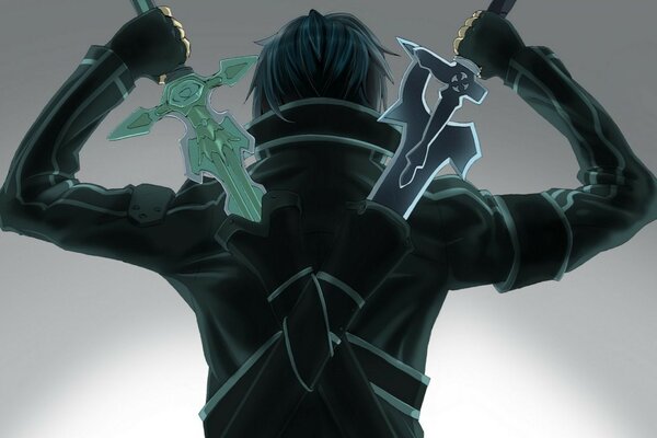 Kirito con dos espadas a la espalda