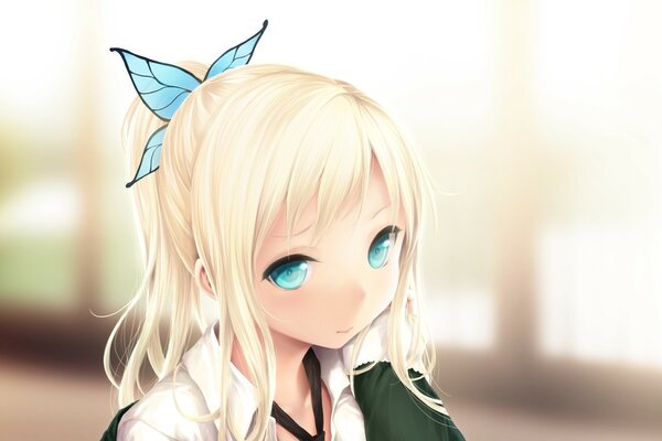 Blonde Kashiwazaki Sena with blue eyes