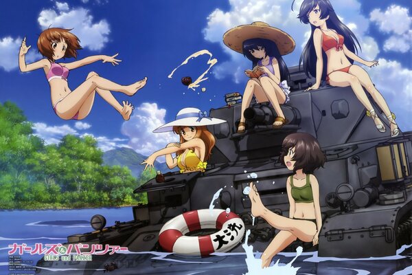 Baignade anime filles dans la rivière