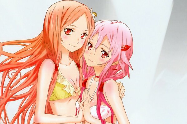 Two girls in swimsuits with bright hair