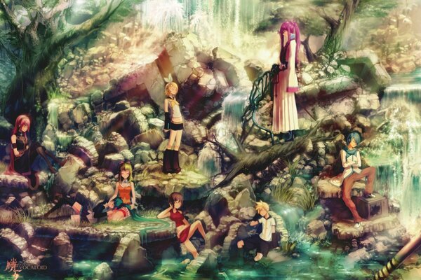 Anime. kagamine rin alla cascata