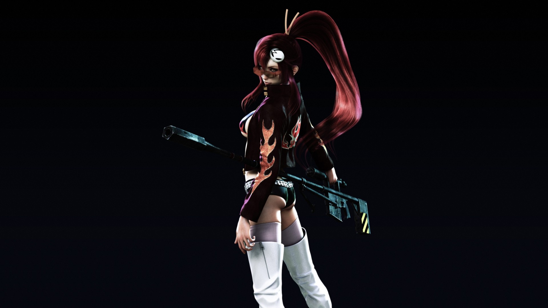 red hair flying fortress brown eyes tail yoko littner weapon tagme long hair underwear bra sunglasses thighhigh