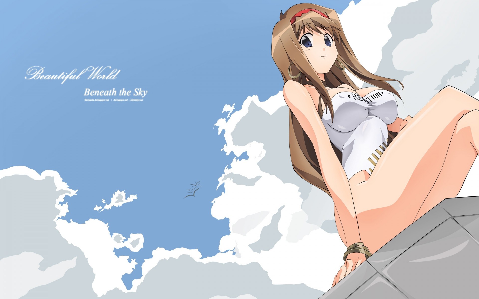 ky blue eyes swimsuit long hair brown hair