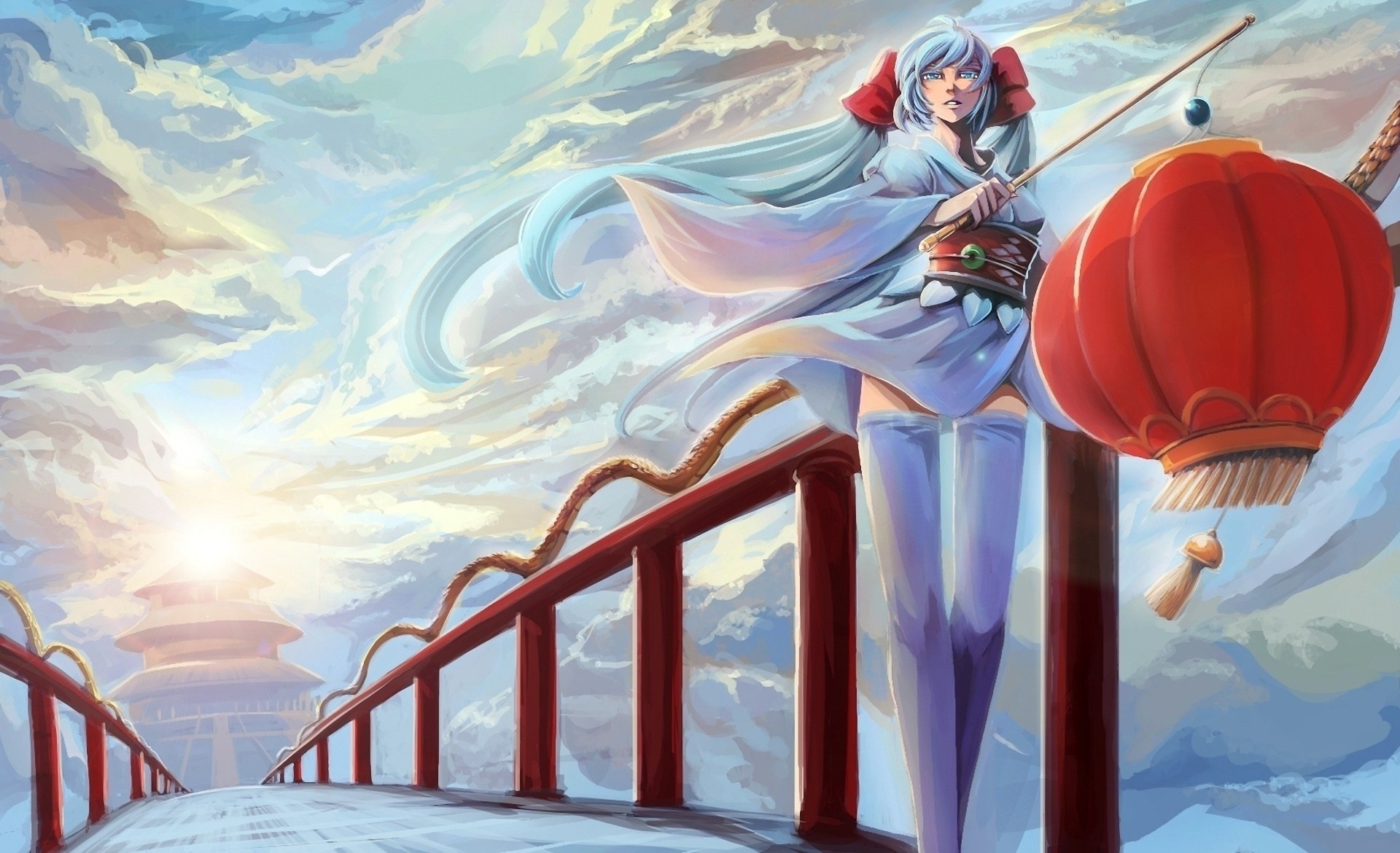 tempel kunst mädchen laterne brücke vocaloid taschenlampe hatsune miku