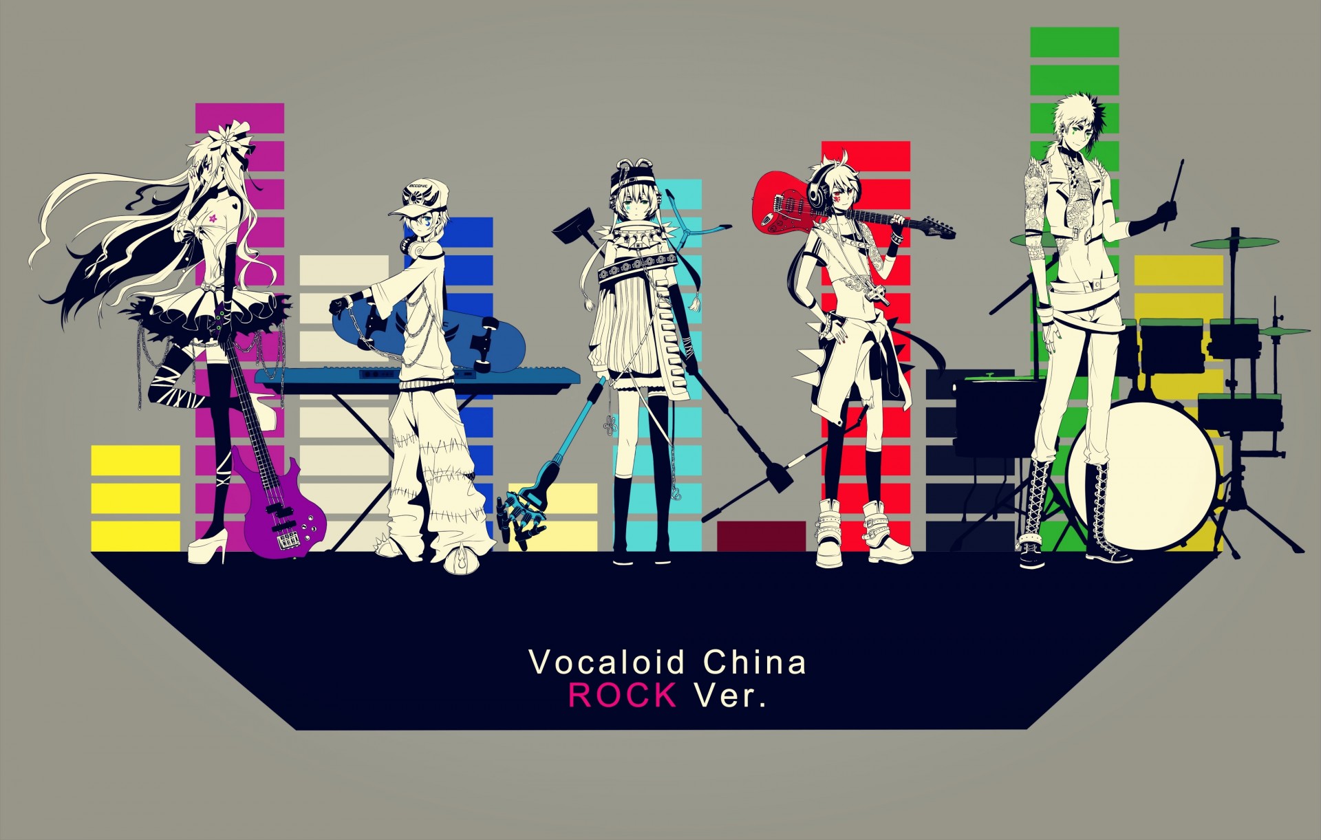 boots headphones the group hat guitars chains luo tianyi microphone device impact thighhigh