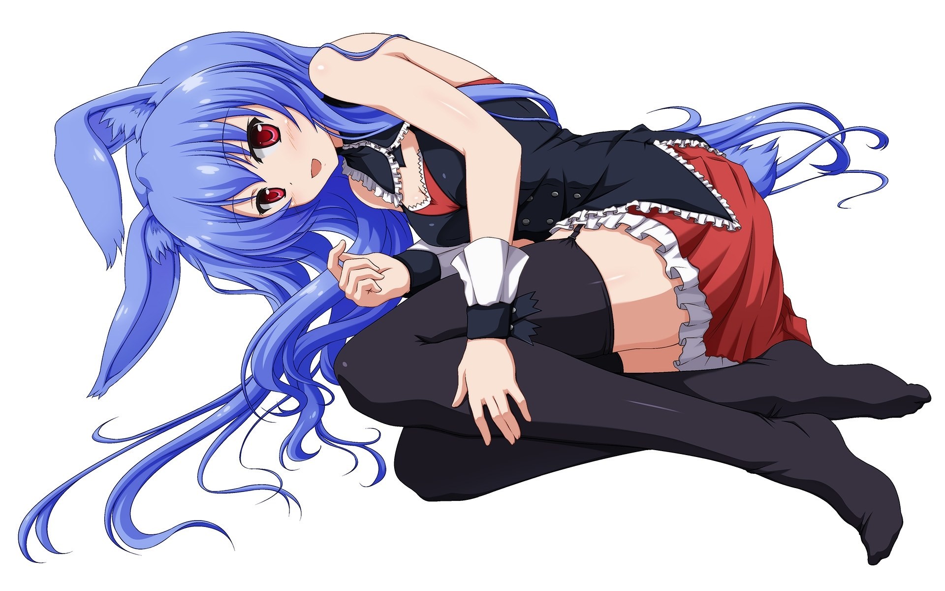 rote augen tagme lange haare bunnygirl thighhighs blaue haare