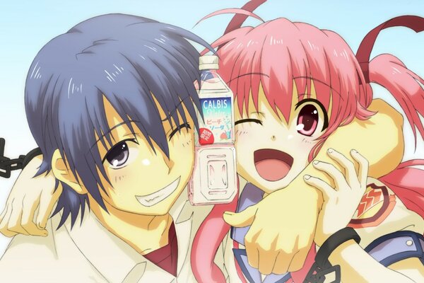 Anime couple in love. Girl and guy