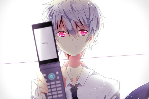 Crying anime boy with phone