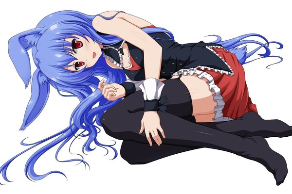 Hasenohren und blaue Haare bei einem Anime-Mädchen