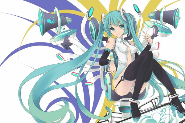 Anime Hatsune miku en la silla de la computadora