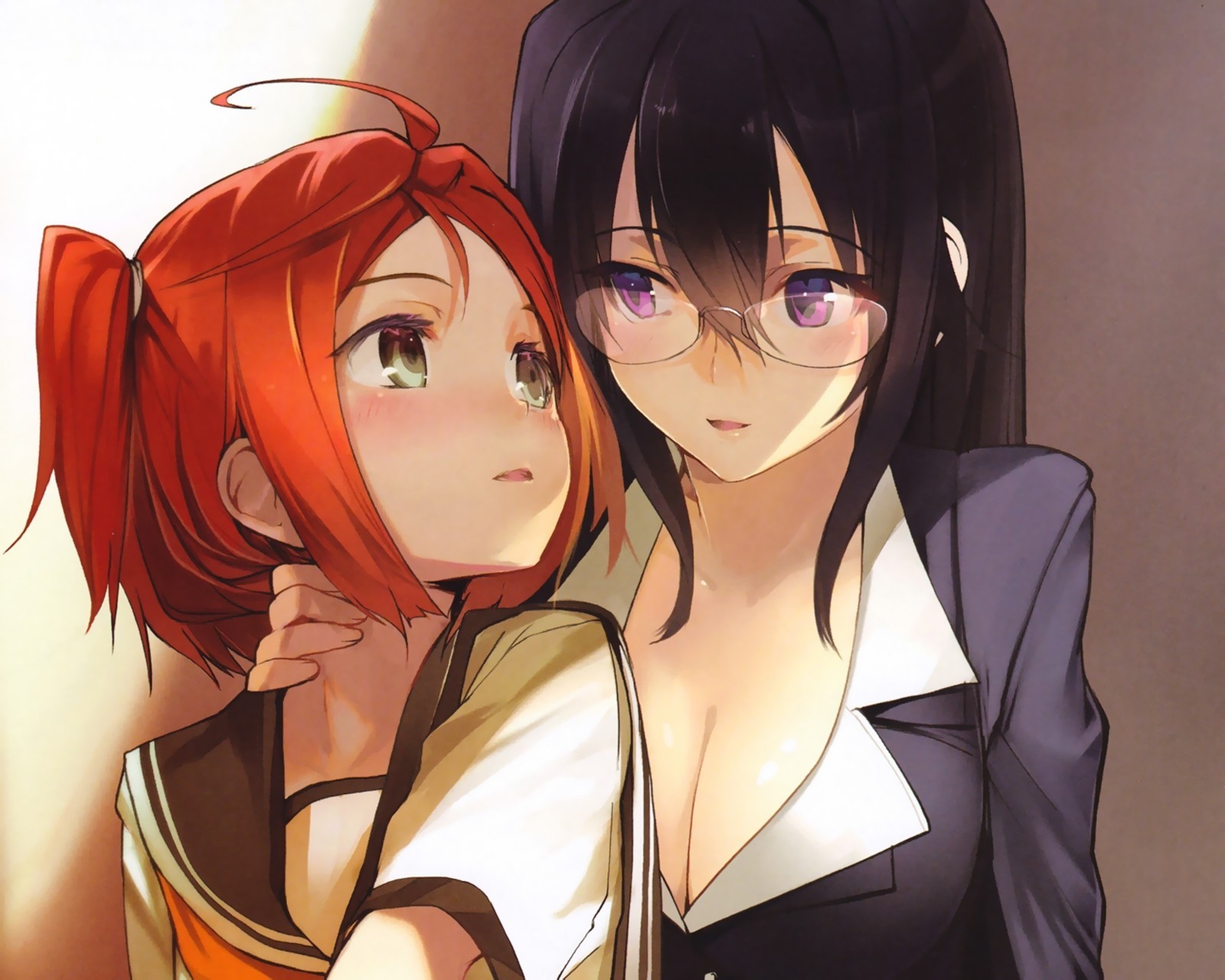 unglasses yuri 2girls seifuku