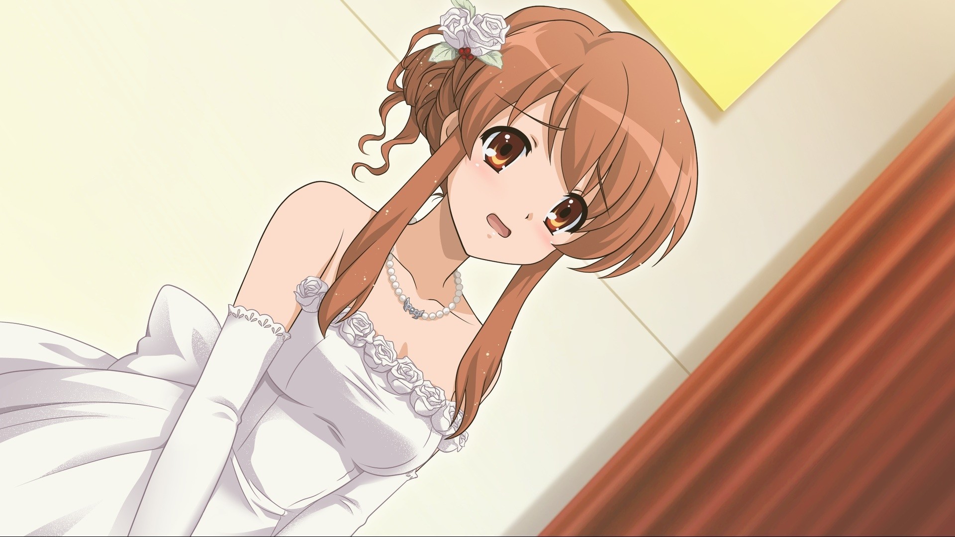 brown eyes necklace wedding dress asahina mikuru brown hair