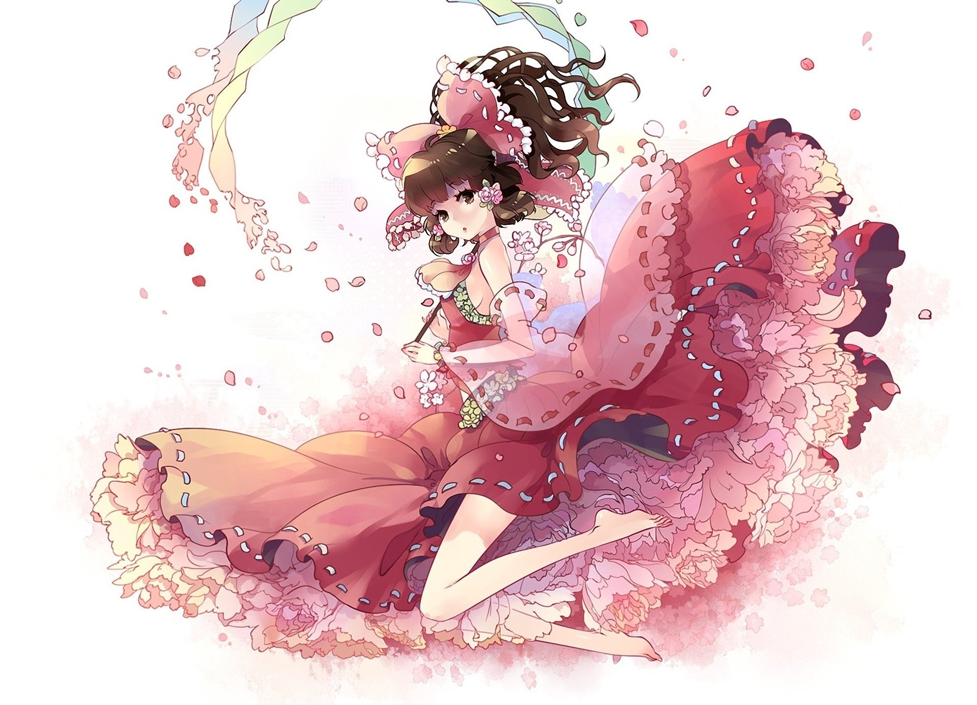 mädchen zeichnung kleid touhou kieta blütenblätter