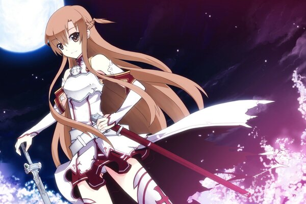 Yuki Asuna con i capelli lunghi con la spada