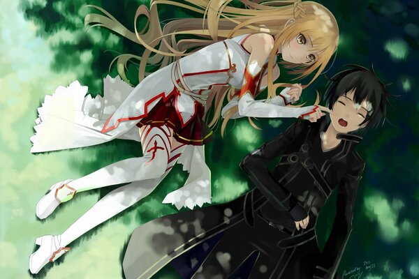 Yuki Asuna in Weiß und Kirigaya Kazuoto in Schwarz