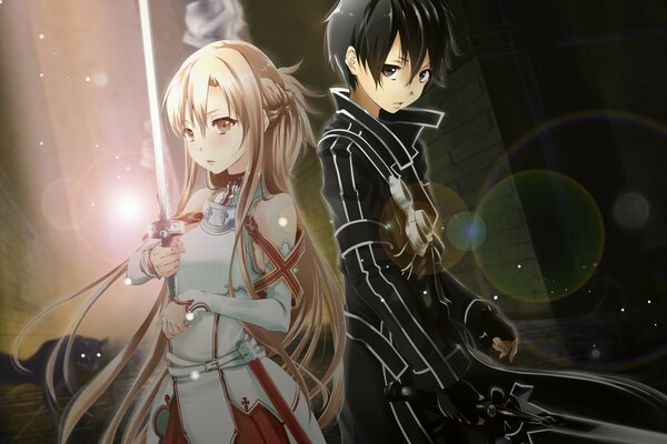 Anime Guy et fille avec des épées