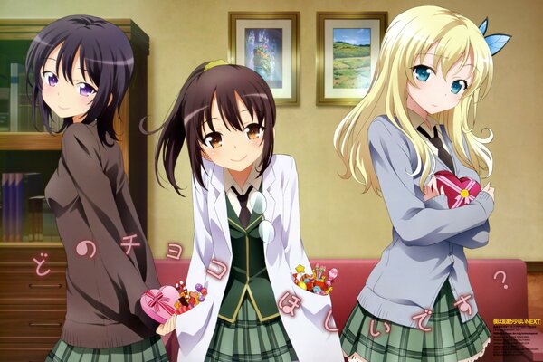 Three girls in anime style