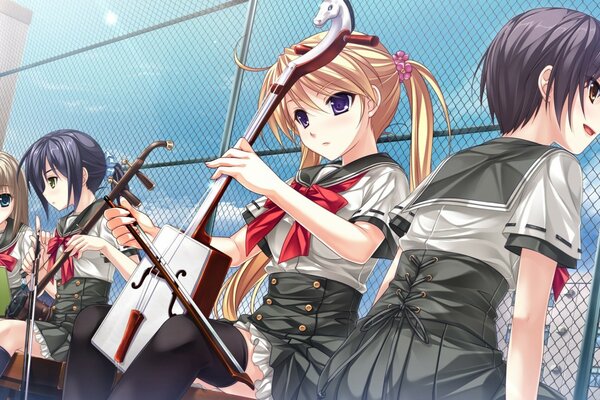 Kujou karen tsukumo with musical instruments