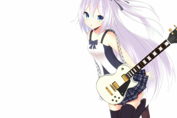 Anime fille avec de longs cheveux et guitare