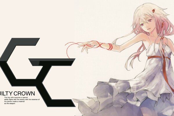 Yuzuriha inori in a white dress with a red ribbon