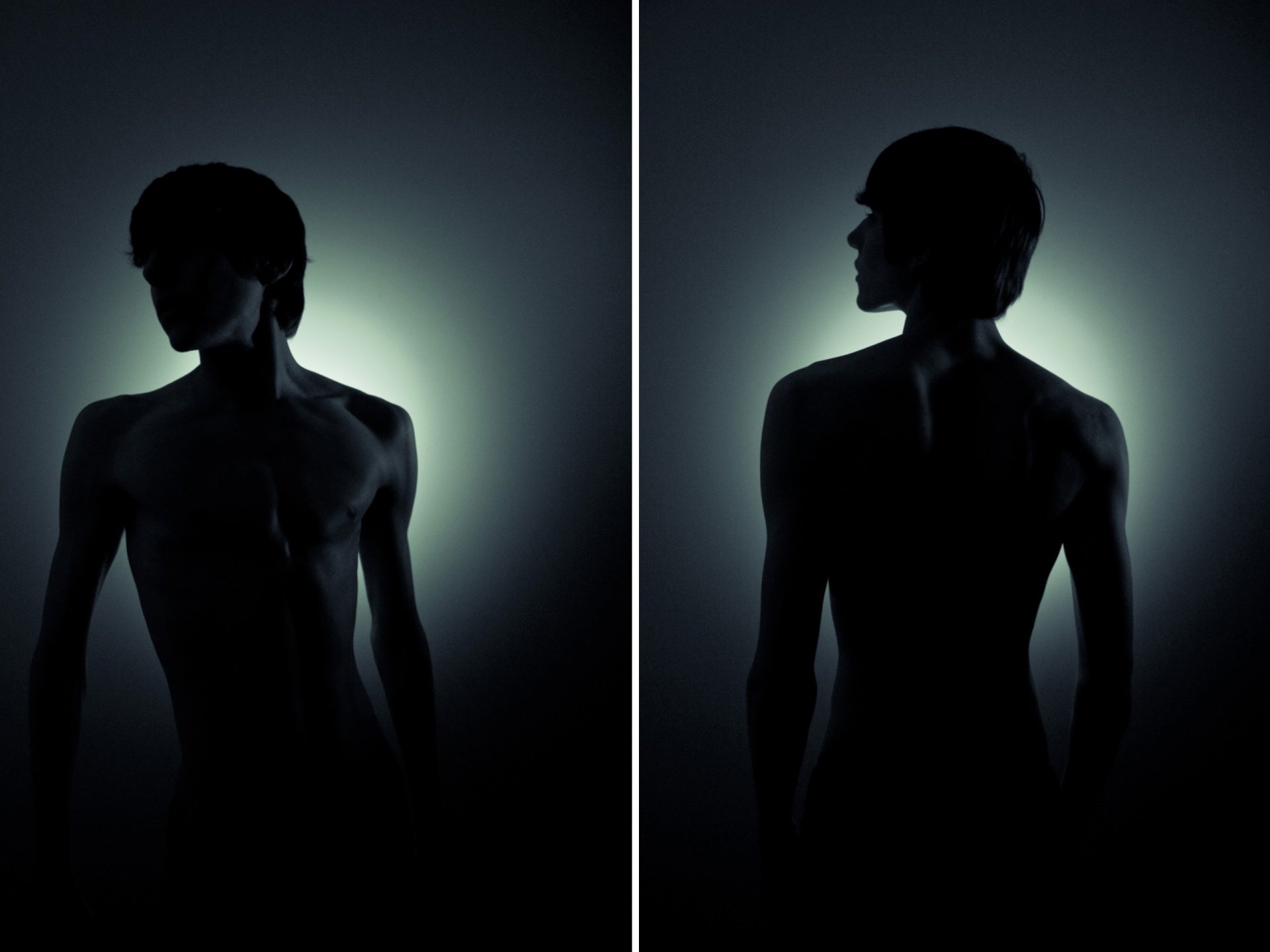 photo a young guy light silhouette darkness the dark background black background back torso naked male young