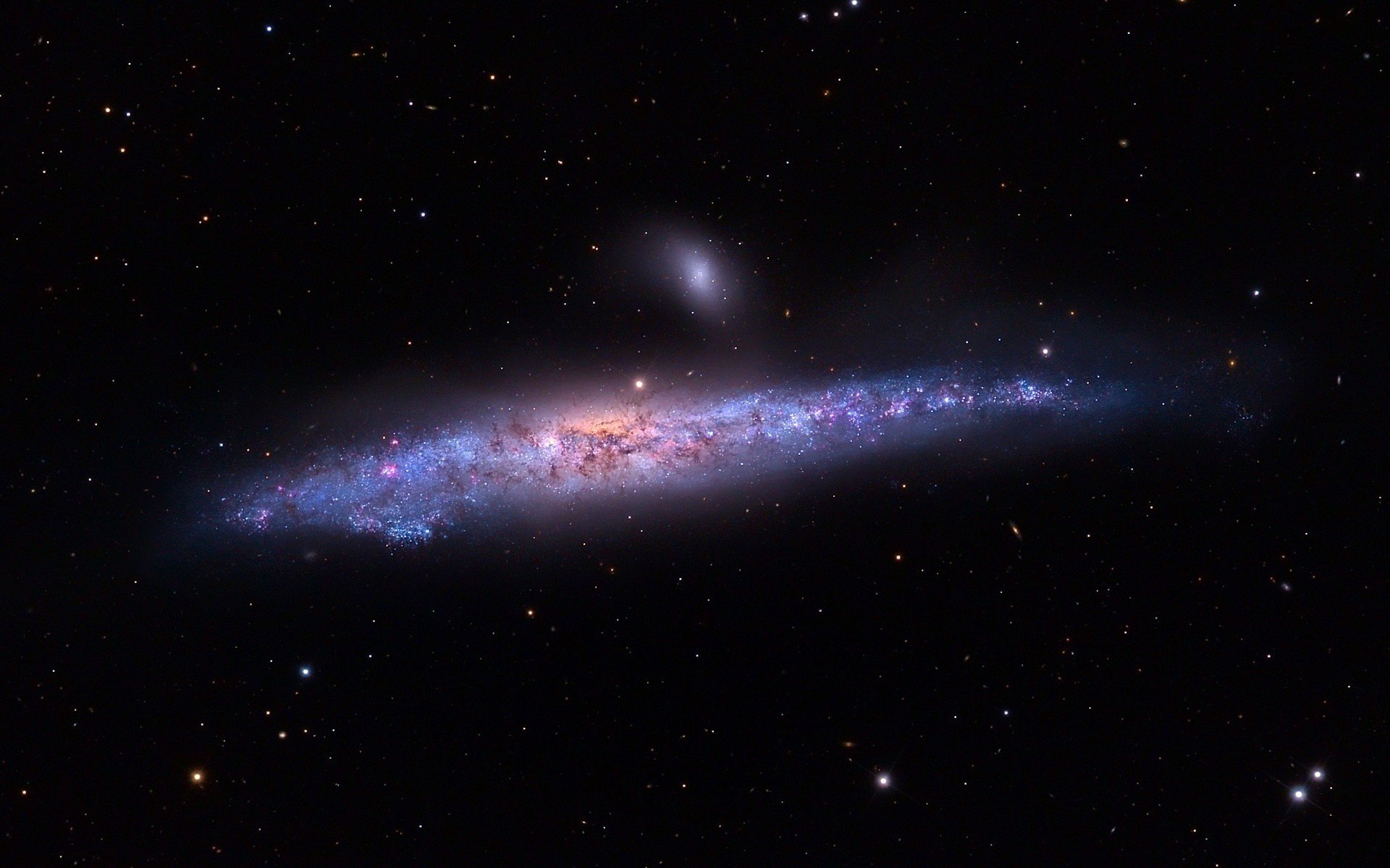 a separate galaxy purple glow stars the universe galaxy space nebula