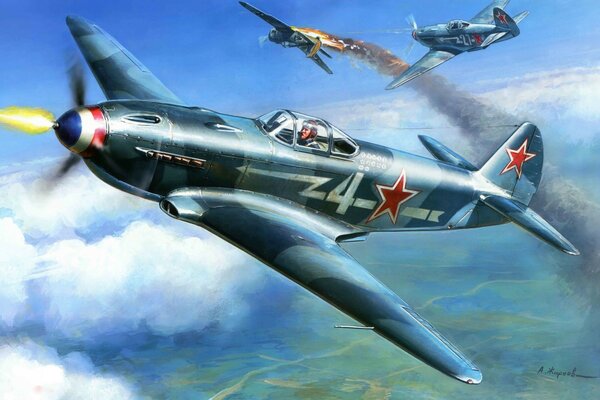 A single-engine Soviet military aircraft is fighting