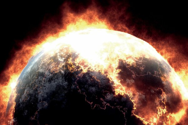 Explosions de feu sur une planète dans l espace