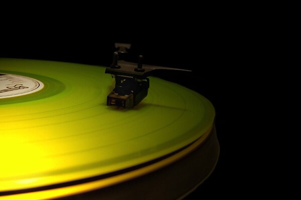 Vinyl record on a turntable with a needle