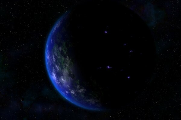 A blue planet in outer space