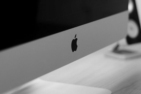 Emblème de l ordinateur imac sur fond noir et blanc