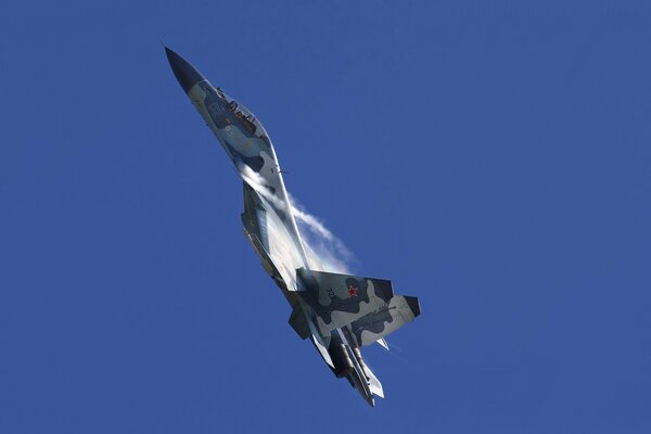 The Su-30mki fighter is taking off