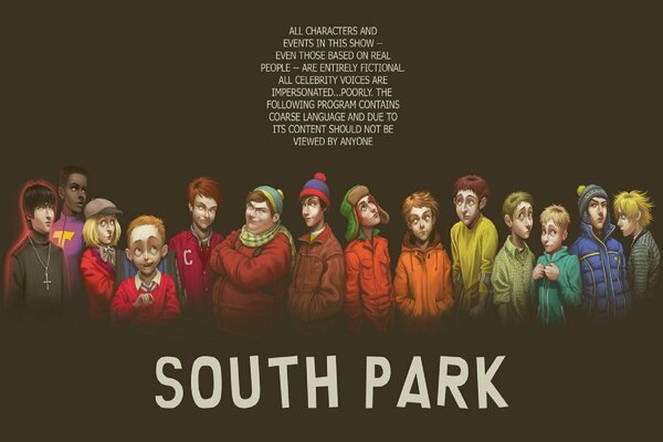 Humanisation des héros de South Park sur fond brun