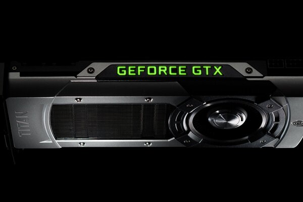 Stylish graphics card with green lettering and on a black background