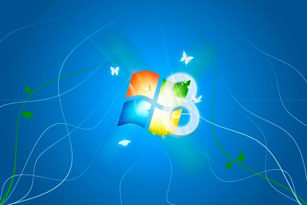 Ein Bild des Microsoft-Logos auf blauem Hintergrund mit einem Windows 8-Zeichen